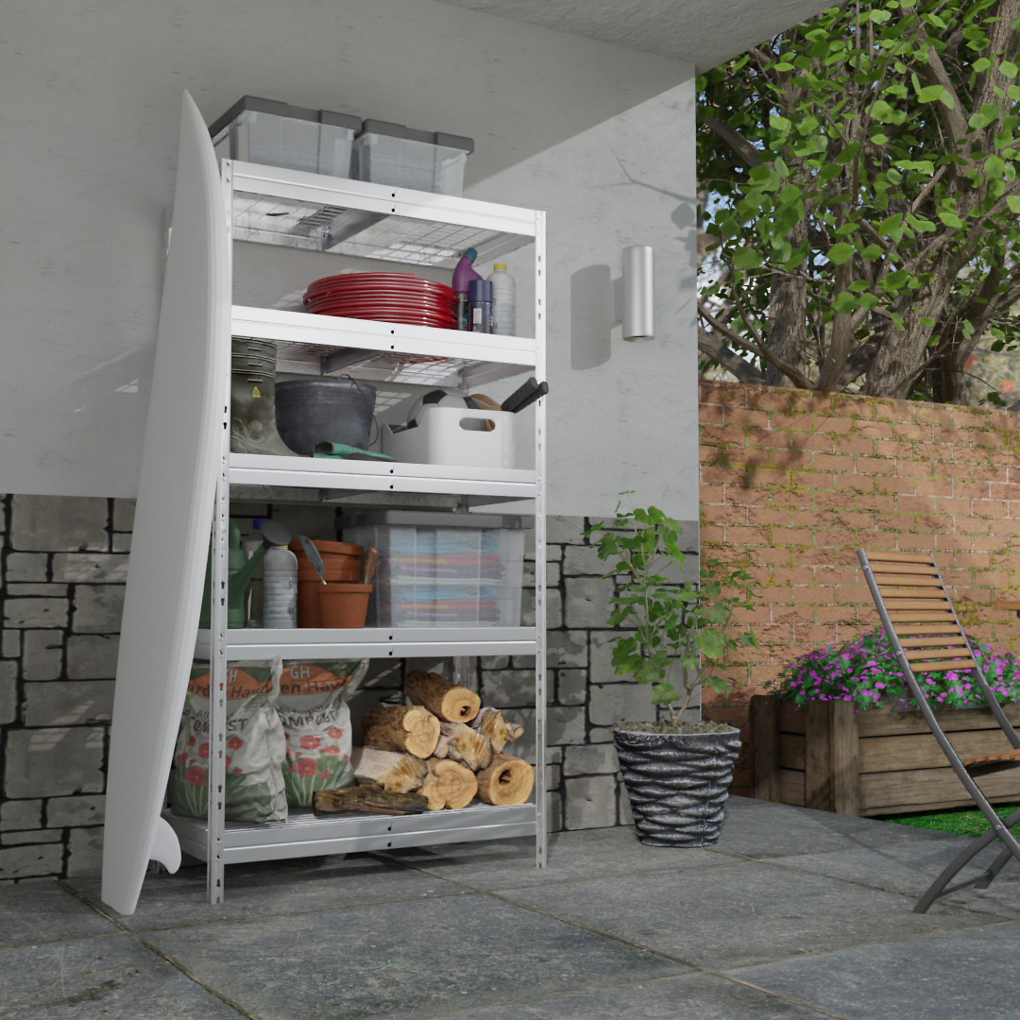 AR Shelving, Rust Resistant Galvanized Wire Mesh Rack Commercial Garage, Height 71 in, Width 354 in, Depth 18 in, Model# WIRE 35/18